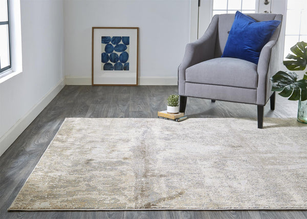 HomeRoots 4' Contemporary Tan Ivory and Brown Abstract Area Rug for Modern Living Spaces and Comfort 9' X 12' 514690