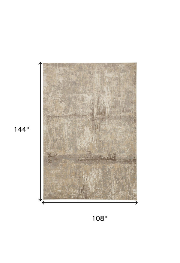 HomeRoots 4' Contemporary Tan Ivory and Brown Abstract Area Rug for Modern Living Spaces and Comfort 9' X 12' 514690