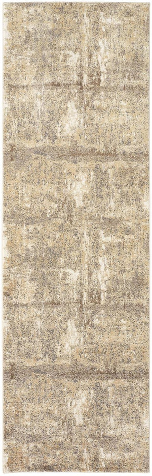 HomeRoots 4' Contemporary Tan Ivory and Brown Abstract Area Rug for Modern Living Spaces and Comfort 8' Runner 514692