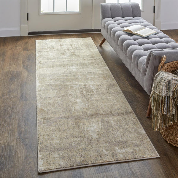 HomeRoots 4' Contemporary Tan Ivory and Brown Abstract Area Rug for Modern Living Spaces and Comfort 8' Runner 514692