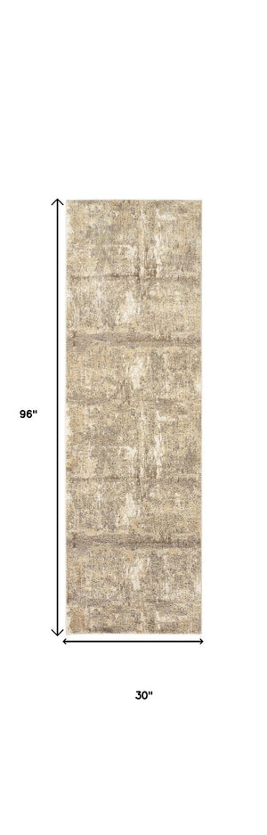 HomeRoots 4' Contemporary Tan Ivory and Brown Abstract Area Rug for Modern Living Spaces and Comfort 8' Runner 514692