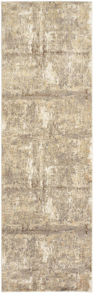 HomeRoots 4' Contemporary Tan Ivory and Brown Abstract Area Rug for Modern Living Spaces and Comfort 8' Runner 514692