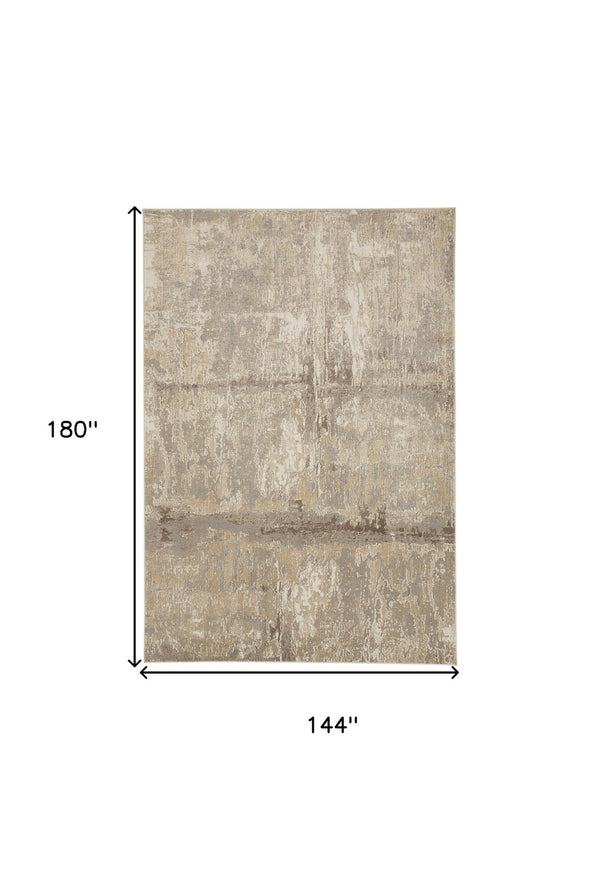 HomeRoots 4' Contemporary Tan Ivory and Brown Abstract Area Rug for Modern Living Spaces and Comfort 12' X 15' 514693