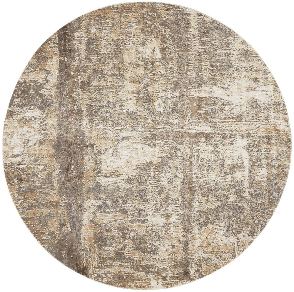HomeRoots 8' Abstract Area Rug in Tan, Ivory & Brown – Modern Design with Non-Slip Backing for Comfort & Style 8' Round 514694