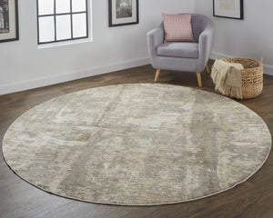 HomeRoots 8' Abstract Area Rug in Tan, Ivory & Brown – Modern Design with Non-Slip Backing for Comfort & Style 8' Round 514694