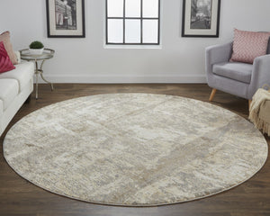 HomeRoots 8' Abstract Area Rug in Tan, Ivory & Brown – Modern Design with Non-Slip Backing for Comfort & Style 8' Round 514694