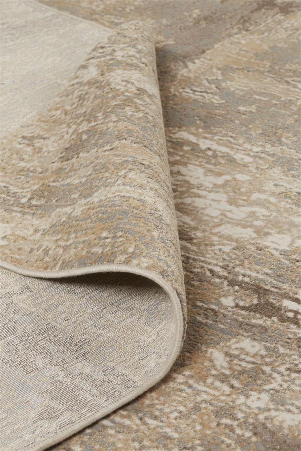 HomeRoots 8' Abstract Area Rug in Tan, Ivory & Brown – Modern Design with Non-Slip Backing for Comfort & Style 8' Round 514694