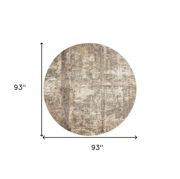 HomeRoots 8' Abstract Area Rug in Tan, Ivory & Brown – Modern Design with Non-Slip Backing for Comfort & Style 8' Round 514694