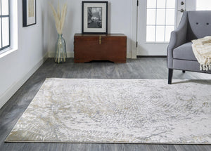 HomeRoots 4' Contemporary Gray Ivory and Tan Abstract Area Rug - Soft Viscose, Durable Design for Modern Spaces 4' X 6' 514695