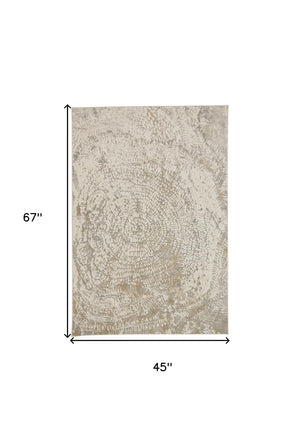 HomeRoots 4' Contemporary Gray Ivory and Tan Abstract Area Rug - Soft Viscose, Durable Design for Modern Spaces 4' X 6' 514695