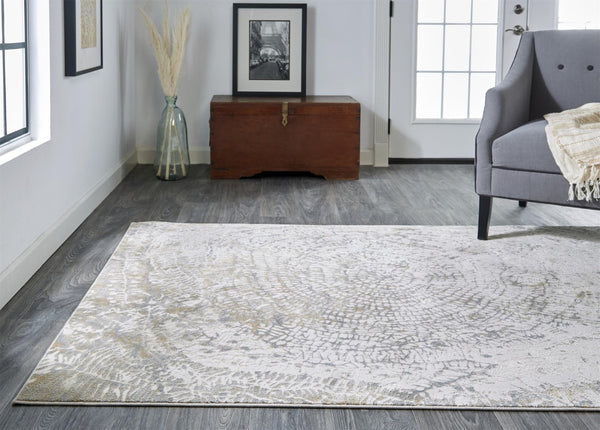 HomeRoots 4' Contemporary Gray Ivory and Tan Abstract Area Rug - Soft Viscose, Durable Design for Modern Spaces 5' X 8' 514696