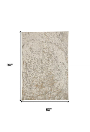 HomeRoots 4' Contemporary Gray Ivory and Tan Abstract Area Rug - Soft Viscose, Durable Design for Modern Spaces 5' X 8' 514696
