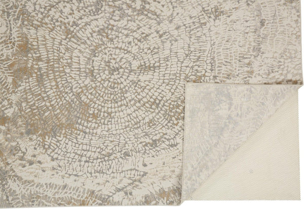 HomeRoots 4' Contemporary Gray Ivory and Tan Abstract Area Rug - Soft Viscose, Durable Design for Modern Spaces 9' X 12' 514698