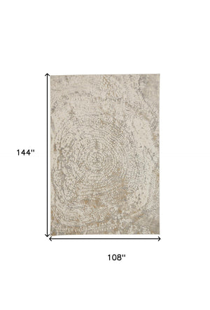 HomeRoots 4' Contemporary Gray Ivory and Tan Abstract Area Rug - Soft Viscose, Durable Design for Modern Spaces 9' X 12' 514698