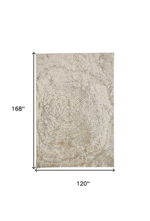 HomeRoots 4' Contemporary Gray Ivory and Tan Abstract Area Rug - Soft Viscose, Durable Design for Modern Spaces 10' X 14' 514699