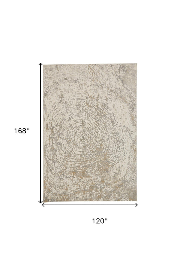 HomeRoots 4' Contemporary Gray Ivory and Tan Abstract Area Rug - Soft Viscose, Durable Design for Modern Spaces 10' X 14' 514699