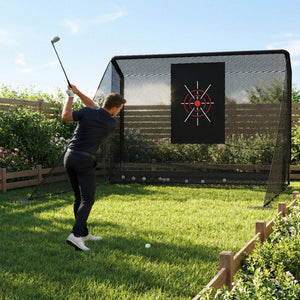 English Elm Golf Practice Net with Auto Ball Return Side Barriers Portable Backyard Hitting Enclosure W1422P416689