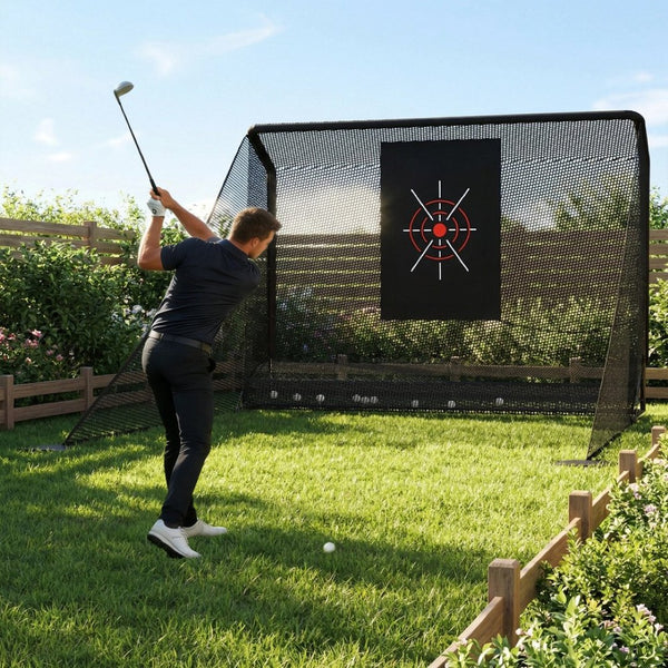 English Elm Golf Practice Net with Auto Ball Return Side Barriers Portable Backyard Hitting Enclosure W1422P416689