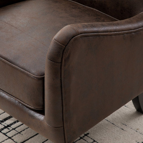 English Elm 28"w Pu Leather Wingback Accent Chair Retro High Back Seat with Rubberwood Legs W3188P397139