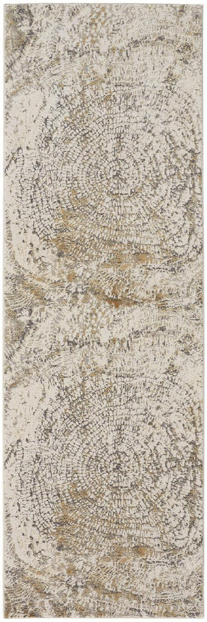 HomeRoots 4' Contemporary Gray Ivory and Tan Abstract Area Rug - Soft Viscose, Durable Design for Modern Spaces 8' Runner 514700