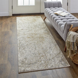 HomeRoots 4' Contemporary Gray Ivory and Tan Abstract Area Rug - Soft Viscose, Durable Design for Modern Spaces 8' Runner 514700