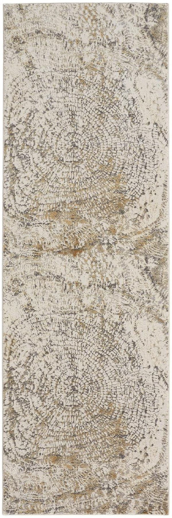 HomeRoots 4' Contemporary Gray Ivory and Tan Abstract Area Rug - Soft Viscose, Durable Design for Modern Spaces 8' Runner 514700