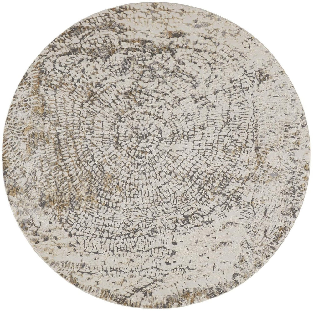HomeRoots 8' Abstract Area Rug in Gray, Ivory, and Tan – Modern Design for Stylish Living Spaces and Durability 8' Round 514702