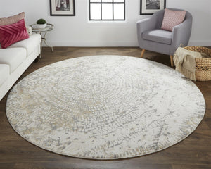 HomeRoots 8' Abstract Area Rug in Gray, Ivory, and Tan – Modern Design for Stylish Living Spaces and Durability 8' Round 514702