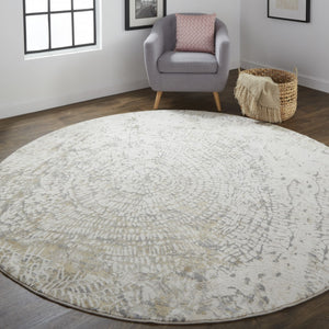 HomeRoots 8' Abstract Area Rug in Gray, Ivory, and Tan – Modern Design for Stylish Living Spaces and Durability 8' Round 514702