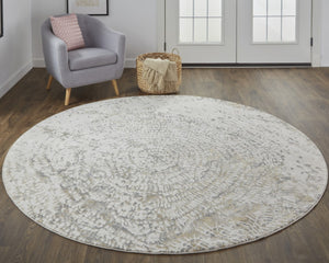 HomeRoots 8' Abstract Area Rug in Gray, Ivory, and Tan – Modern Design for Stylish Living Spaces and Durability 8' Round 514702