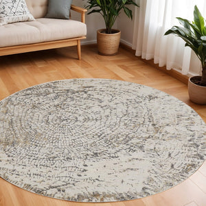 HomeRoots 8' Abstract Area Rug in Gray, Ivory, and Tan – Modern Design for Stylish Living Spaces and Durability 8' Round 514702