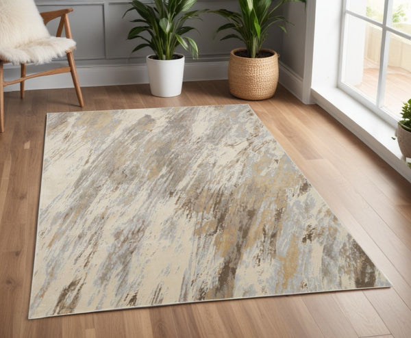 HomeRoots 4' Brown and Ivory Abstract Non-Skid Area Rug – Durable, Modern Design for Any Room Decor Style 4' X 6' 514703