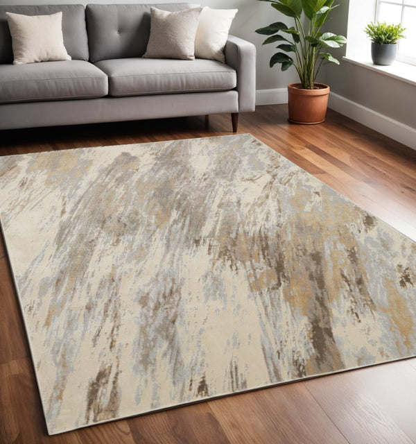 HomeRoots 4' Brown and Ivory Abstract Non-Skid Area Rug – Durable, Modern Design for Any Room Decor Style 5' X 8' 514704