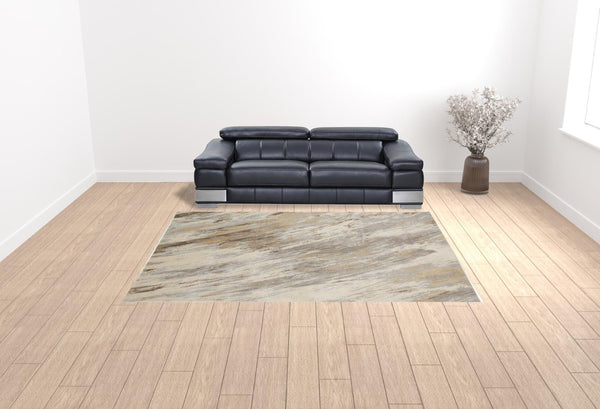 HomeRoots 4' Brown and Ivory Abstract Non-Skid Area Rug – Durable, Modern Design for Any Room Decor Style 9' X 12' 514706