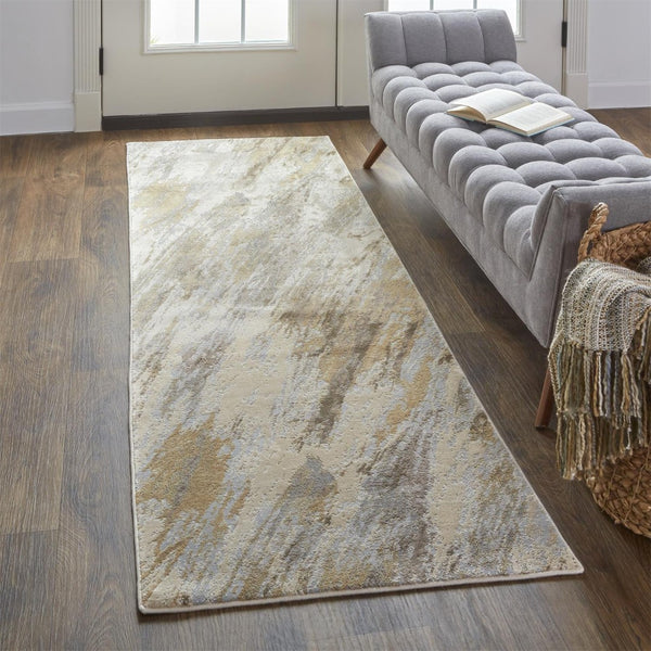 HomeRoots 4' Brown and Ivory Abstract Non-Skid Area Rug – Durable, Modern Design for Any Room Decor Style 8' Runner 514708