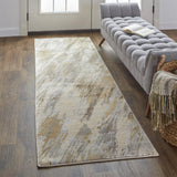 Homeroots 8' Brown And Ivory Abstract Distressed Runner Rug  Viscose,Polyester 514708