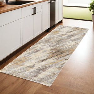 Homeroots 8' Brown And Ivory Abstract Distressed Runner Rug  Viscose,Polyester 514708