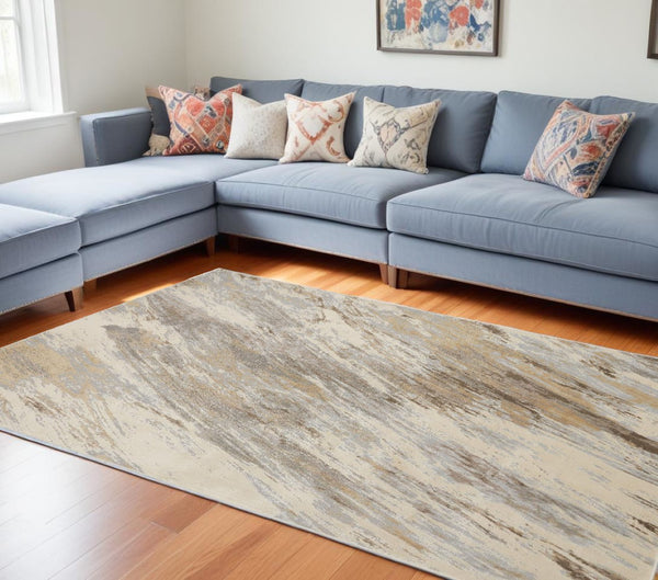 HomeRoots 4' Brown and Ivory Abstract Non-Skid Area Rug – Durable, Modern Design for Any Room Decor Style 12' X 15' 514709