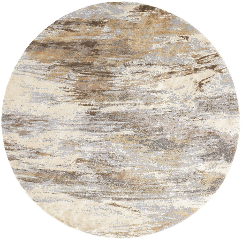 HomeRoots 8' Abstract Brown and Ivory Non-Skid Rug - Modern Machine-Woven Design for Stylish Home Décor 8' Round 514710