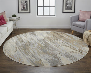 HomeRoots 8' Abstract Brown and Ivory Non-Skid Rug - Modern Machine-Woven Design for Stylish Home Décor 8' Round 514710