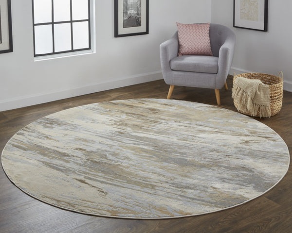 HomeRoots 8' Abstract Brown and Ivory Non-Skid Rug - Modern Machine-Woven Design for Stylish Home Décor 8' Round 514710