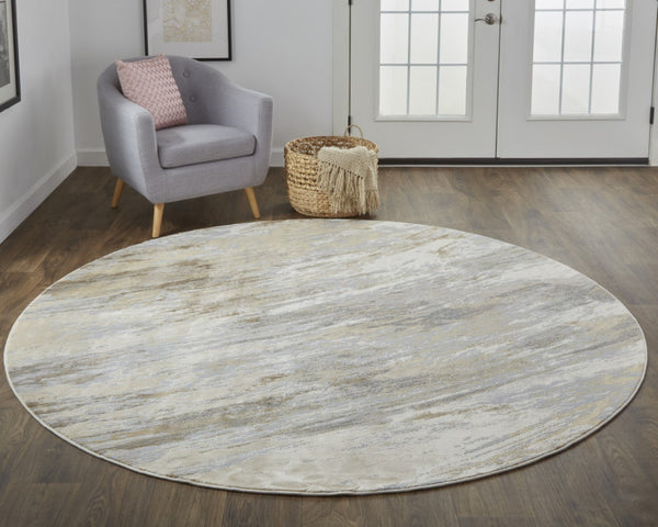 HomeRoots 8' Abstract Brown and Ivory Non-Skid Rug - Modern Machine-Woven Design for Stylish Home Décor 8' Round 514710