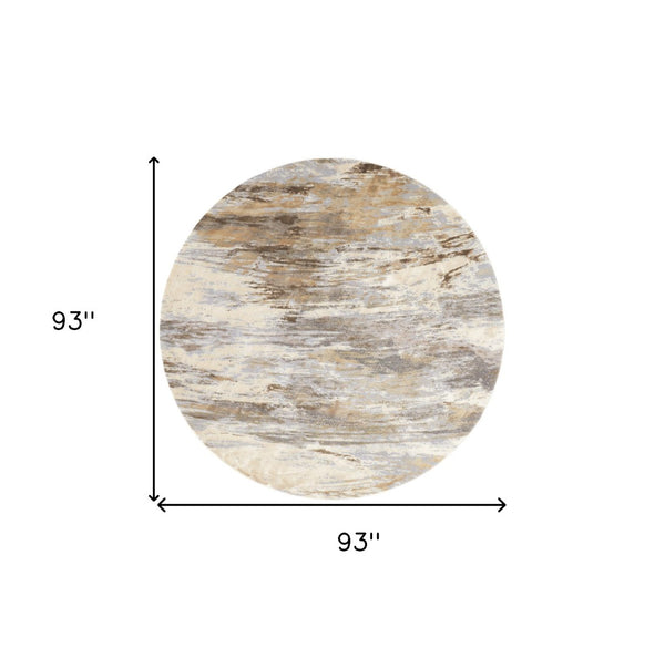 HomeRoots 8' Abstract Brown and Ivory Non-Skid Rug - Modern Machine-Woven Design for Stylish Home Décor 8' Round 514710