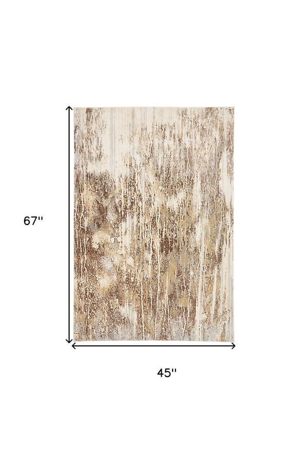 HomeRoots 4' Modern Abstract Area Rug in Tan, Ivory, and Brown - Durable, Stylish Design for Any Space 4' X 6' 514711