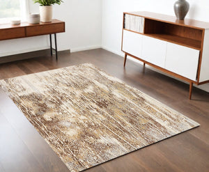 HomeRoots 4' Modern Abstract Area Rug in Tan, Ivory, and Brown - Durable, Stylish Design for Any Space 4' X 6' 514711