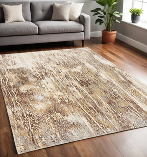 HomeRoots 4' Modern Abstract Area Rug in Tan, Ivory, and Brown - Durable, Stylish Design for Any Space 5' X 8' 514712