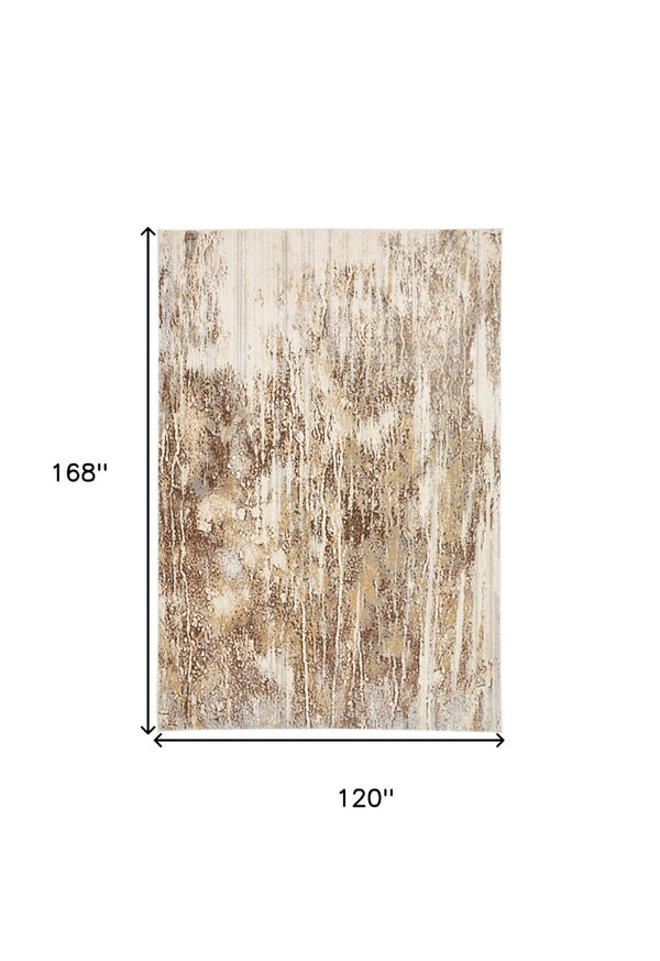 HomeRoots 4' Modern Abstract Area Rug in Tan, Ivory, and Brown - Durable, Stylish Design for Any Space 10' X 14' 514715