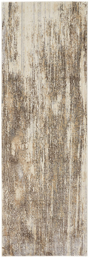 HomeRoots 4' Modern Abstract Area Rug in Tan, Ivory, and Brown - Durable, Stylish Design for Any Space 8' Runner 514716