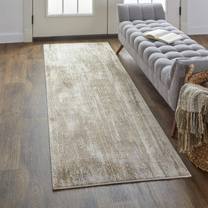 HomeRoots 4' Modern Abstract Area Rug in Tan, Ivory, and Brown - Durable, Stylish Design for Any Space 8' Runner 514716