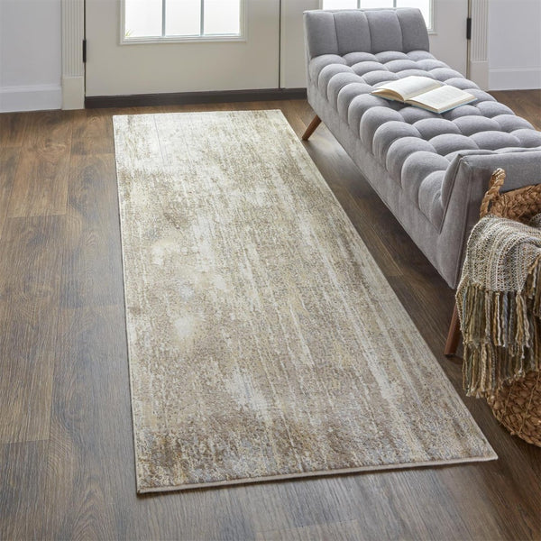 HomeRoots 4' Modern Abstract Area Rug in Tan, Ivory, and Brown - Durable, Stylish Design for Any Space 8' Runner 514716
